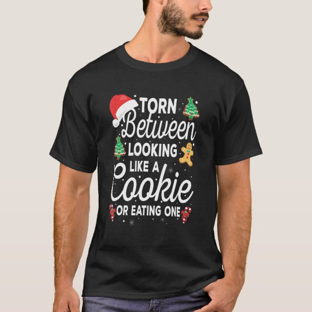 Camiseta Dividido Entre Parecido Com Um Biscoito E Comendo  (Frente)