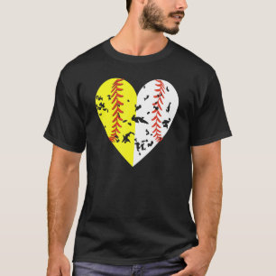 Camiseta Dividir Metade De Beisebol Softball Amor Coração S