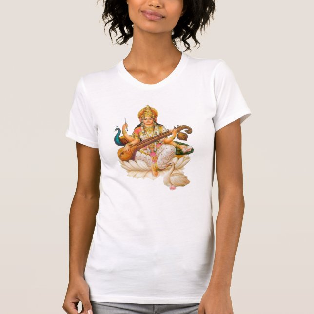Camiseta Divina Deusa Hindu Saraswati Criatividade e Sabedo (Frente)