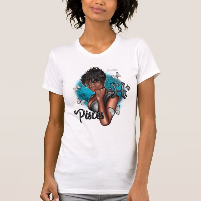 Camiseta Divina Peixes Preta Sonhadora com Charme Etéreo (Frente)