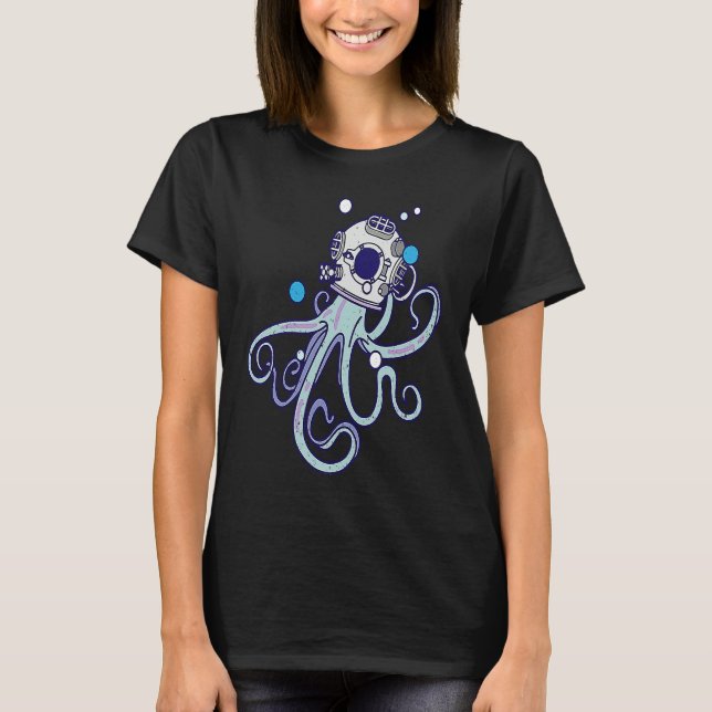 Camiseta Diving Octopus I Diving Helmet I Cute Octopus (Frente)