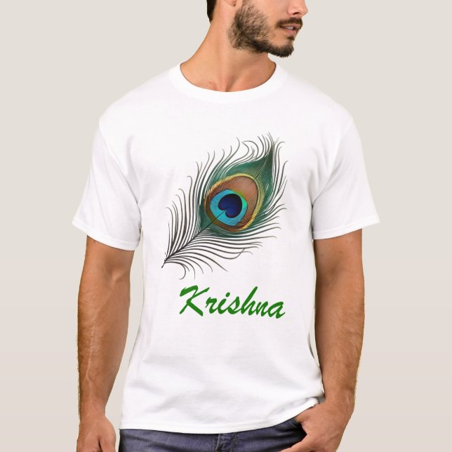 Camiseta Divino Krishna Peacock Feather T-Shirt Design! (Frente)