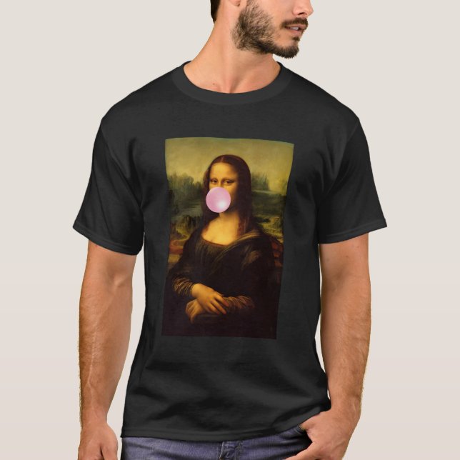 Camiseta Divirta-se com a Mona Vista Lisa mastigando pastil (Frente)
