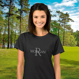 Camiseta DIY Monograma & Nome, Trendy Black com texto de Ci