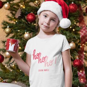 Camiseta Diz Typografia Alegre Vermelho Rosa Hohoho Joyeux