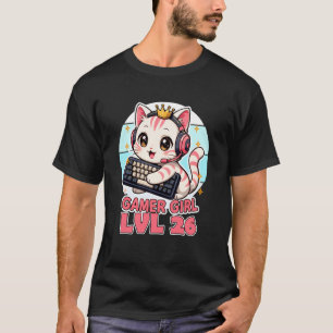 Camiseta Dizendo Aniversário de 26 anos de Gamer Girl Gato 