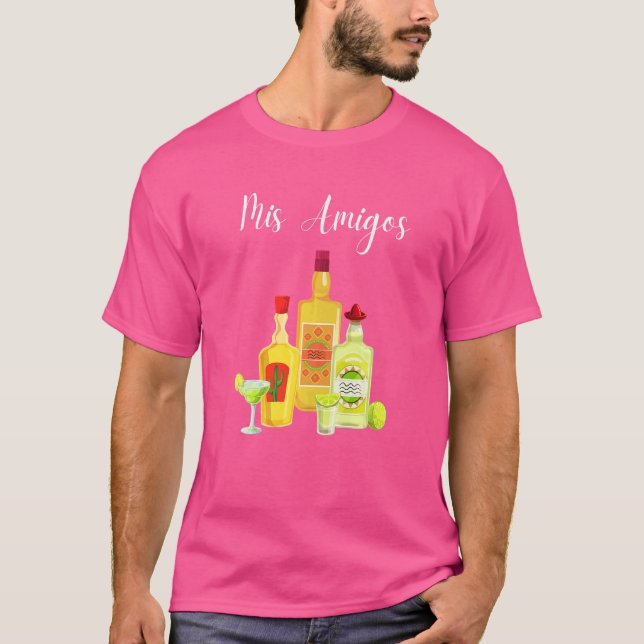 Camiseta Dizendo Mis Amigos Tequila Adultos Mulheres (Frente)