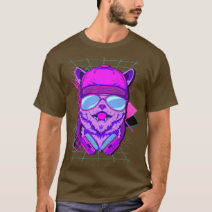 Camiseta DJ Cat Cute Music Cat Vaporwave Retro 1980s e
