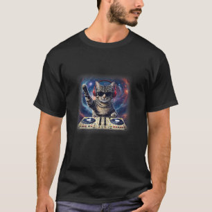 Camiseta DJ Cat Galaxy DJ Cat House Gatinho no Disco Turnta