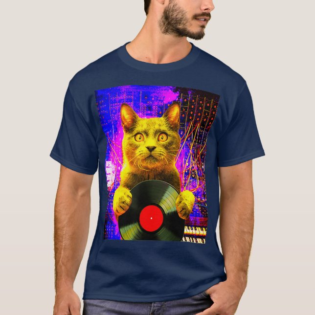 Camiseta Dj Cat No Synthesizer No Registro De Vinilo No Esp (Frente)