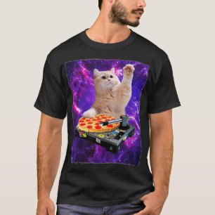 Camiseta DJ Cat Shirt Cat DJ Pizza EDM Música Cura Branco