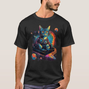 Camiseta DJ Cósmico Intergaláctico Gato Futurista Retro Vib