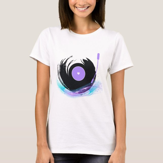 Camiseta DJ da velha escola - Vinil de giro retrorável girá (Frente)