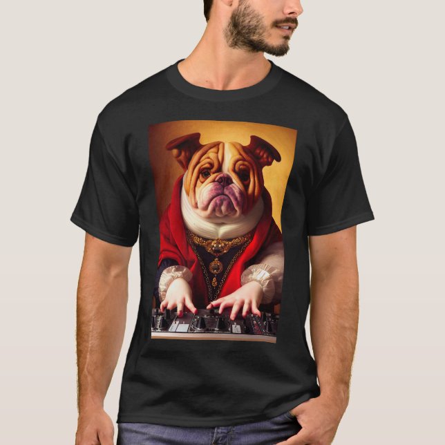 Camiseta Dj Dog Buldog Música Gorda Engraçada, Linda, vinil (Frente)