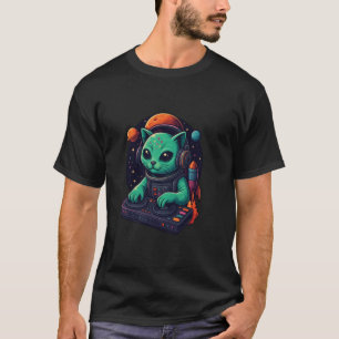 Camiseta DJ Gato Alien De Marte Música Espacial Extraterres