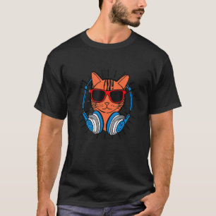 Camiseta DJ Gato com Fones de Ouvido e Óculos de Sol 3