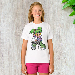 Camiseta DJ Girl com cabelo e Fones de ouvido verdes
