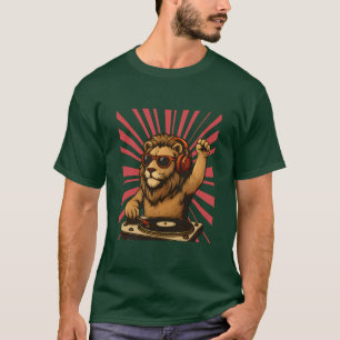 Camiseta DJ Lion – Arte Musical de Estilo Retro Legal