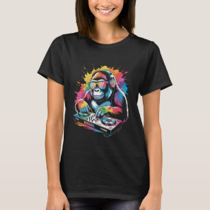 Camiseta DJ Macaco nos toca-discos Música Rave de Sintetiza