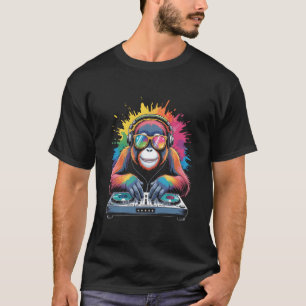 Camiseta DJ Macaco Orang Utan Pratos EDM Sintetizador Ra