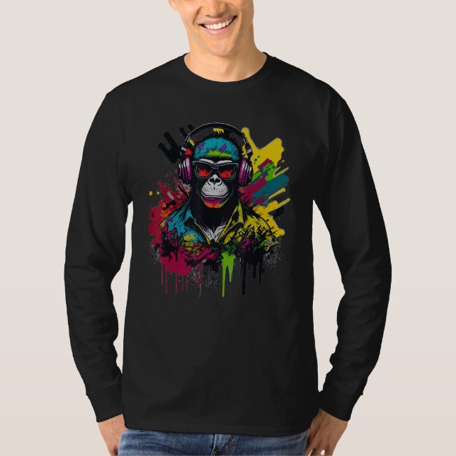 Camiseta DJ Monkey Chimp With Sunglasses & Headphones Cool  (Frente)