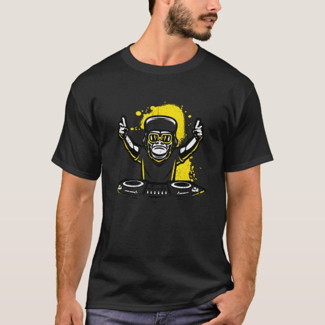 Camiseta DJ Monkey Music Party Diversão Óculos escuros Dive (Frente)