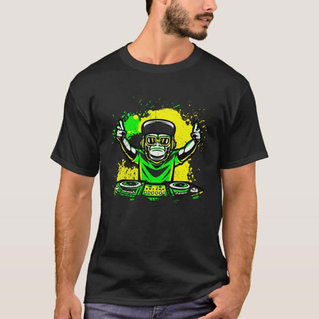 Camiseta DJ Monkey Music Party Fun Sunglasses Dance Party M (Frente)