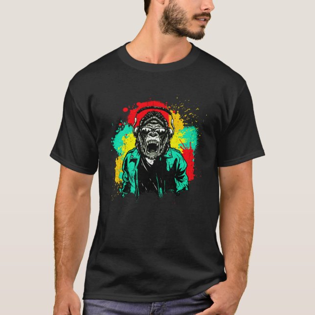 Camiseta DJ Monkey Music Party Fun Sunglasses Fun Dancing C (Frente)