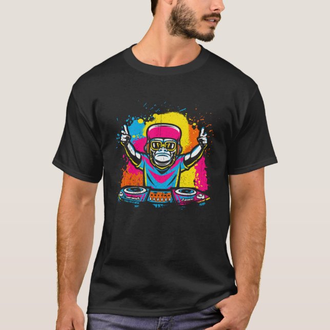 Camiseta DJ Monkey Music Party Fun Sunglasses Fun Dancing C (Frente)