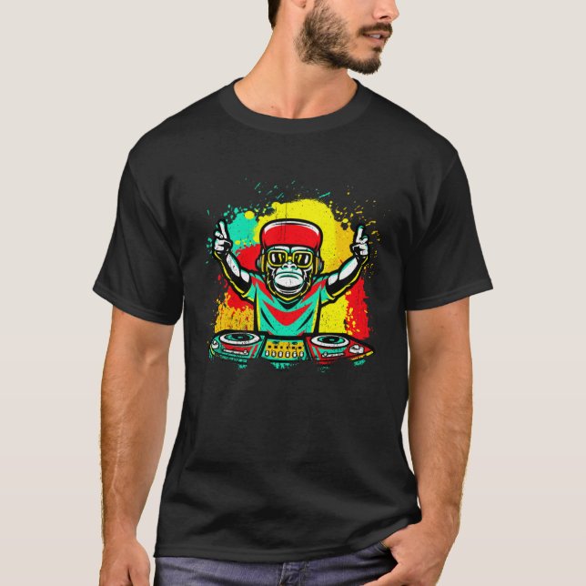 Camiseta DJ Monkey Music Party Fun Sunglasses Fun Dancing C (Frente)