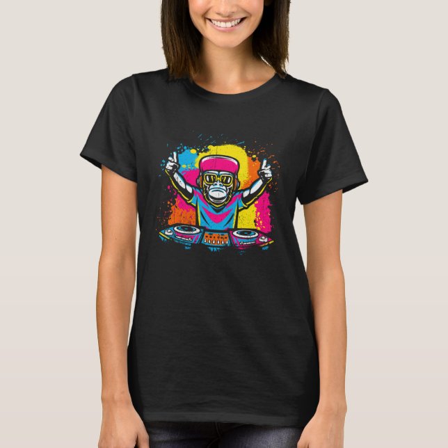 Camiseta DJ Monkey Music Party Fun Sunglasses Fun Dancing C (Frente)