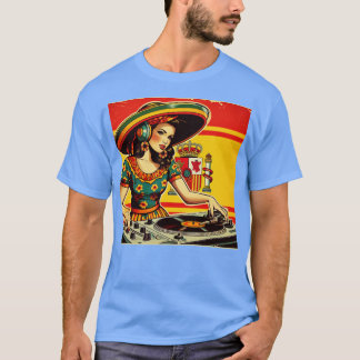 Camiseta DJ Mujer Espaola Msica Retro Sombrero Cultural