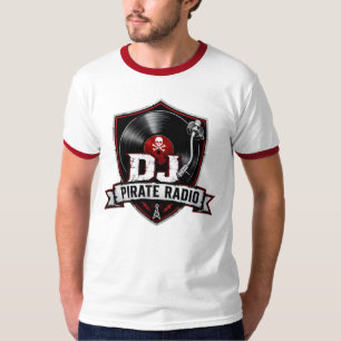 Camiseta DJ Pirate Radio Ringer frente e verso