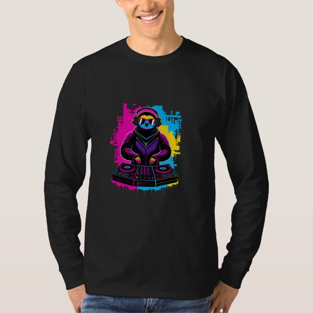 Camiseta DJ Sloth Graffiti Style - Chill EDM Animal with Co (Frente)