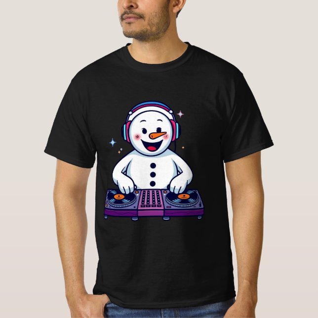 Camiseta DJ Snowman Christmas – Funny Holiday Music Illustr (Frente)