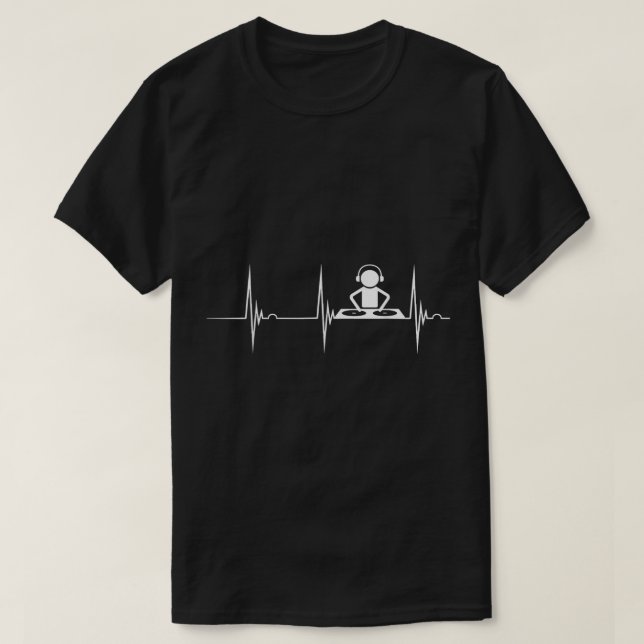Camiseta DJ Techno Turntable DJ Heartbeat EKG Pulso Dance M (Frente do Design)