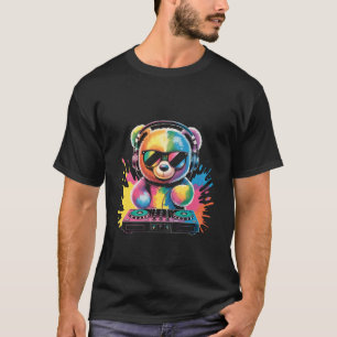 Camiseta DJ Teddybear nos toca-discos Sintetizador EDM Rave
