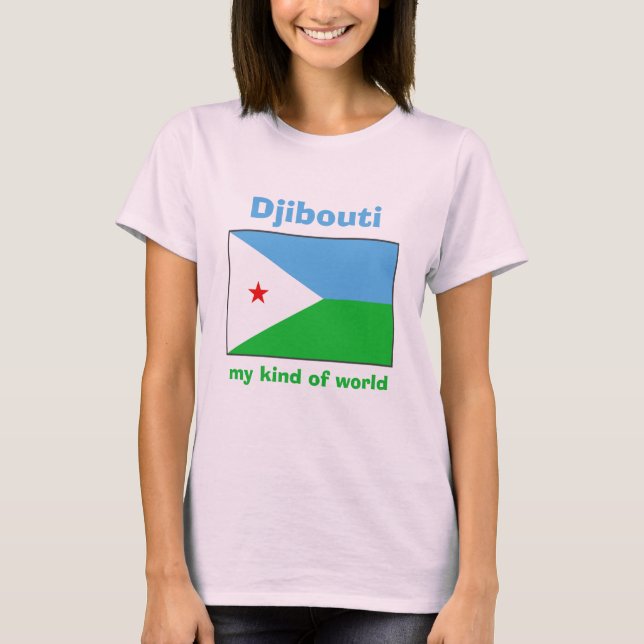 Camiseta Djibouti Bandeira + Mapa + Texto (Frente)