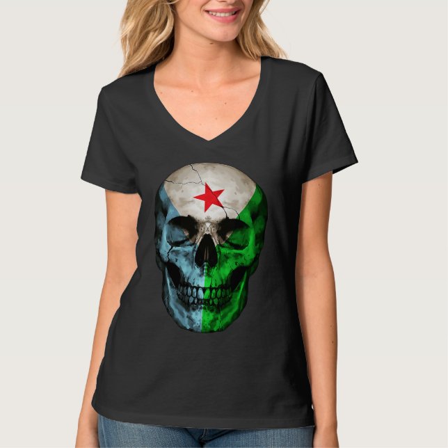 Camiseta Djibouti Flag Skull Djibouti Roots Proud Patriotic (Frente)