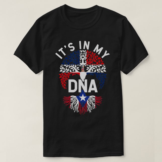 Camiseta DNA dominicano e porto-riquenho Mied Flag Gift Her (Frente do Design)
