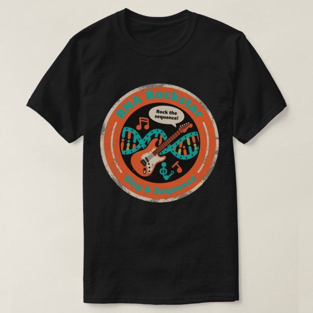Camiseta DNA Rocker Jamando com o Genoma (Frente do Design)