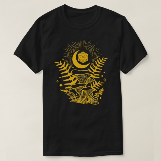 Camiseta DND DRUID DICE Forest Mushroom Fern e Moon D20 f (Frente do Design)