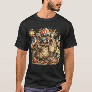 Camiseta do 4 de Julho com Guaxinim Patriótico, Ca
