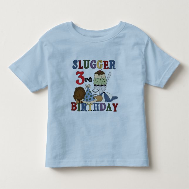 Camiseta do aniversário de 3 anos do slugger do (Frente)