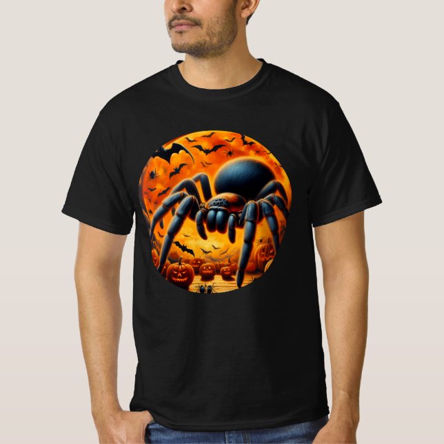Camiseta do Aranha Gigante, Morcegos e Abóboras do (Frente)