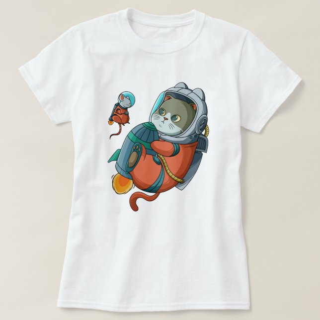 Camiseta do Astronauta de Gato (Frente do Design)