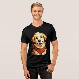 Camiseta do Cão Dourado Feliz Desenhado à Mão
