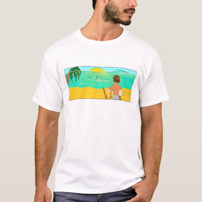 Camiseta do cara com um surfboard de Zeb (Frente)