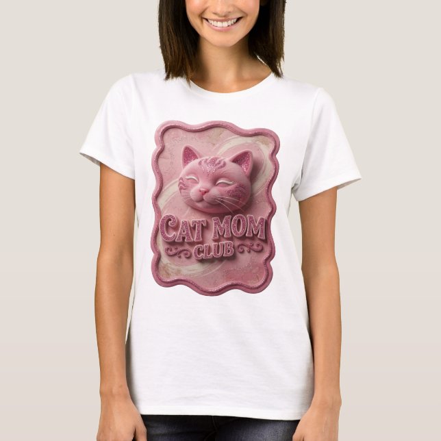 Camiseta do Clube MÃE DE GATO Rosa Moderna (Frente)