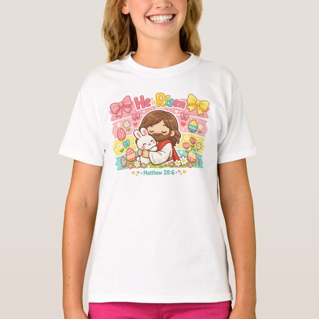 Camiseta do Coelho da Páscoa Ressuscitou (Frente)
